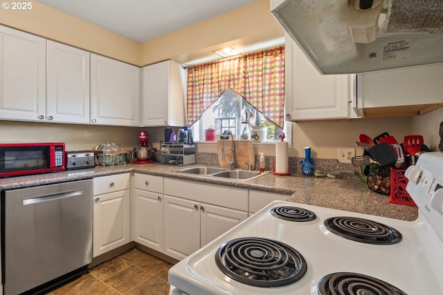3574 SE Jefferson Marion Rd, Jefferson, OR 97352 - kitchen with stainless steel dishwasher, ventilation hood, a sink, and white cabinetry