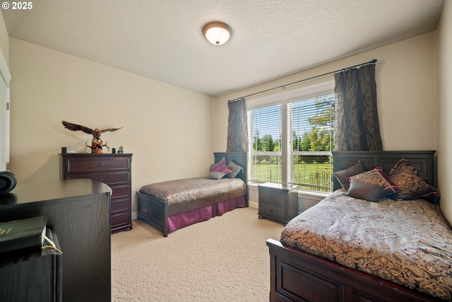 bedroom with light carpet