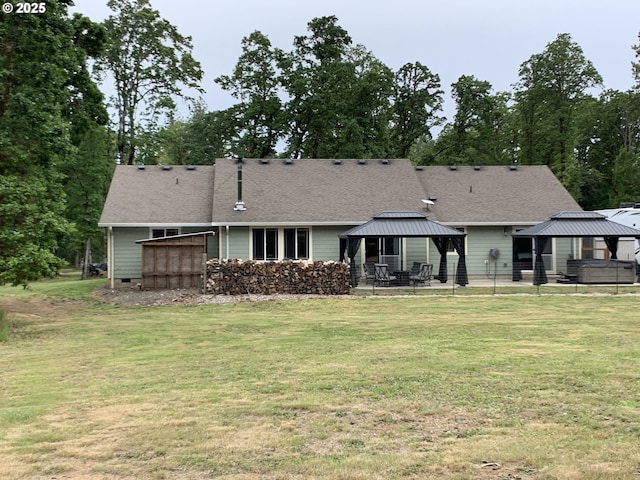 24945 Oak Ln, Elmira, OR 97437 - rear view of property with a gazebo, a yard, a shingled roof, and crawl space