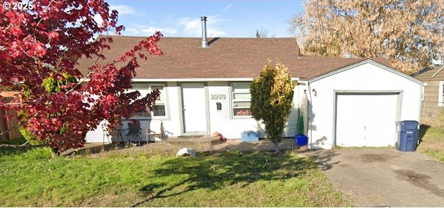 2260 D St, Springfield, OR 97477 - ranch-style home featuring driveway, a front lawn, a garage, and a shingled roof