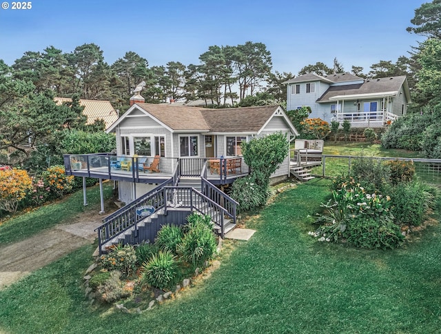 5353 SW Neal Ave, Waldport, OR 97394 - view of front of house featuring a deck and stairway