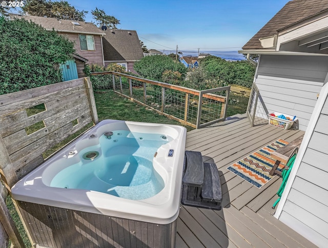5353 SW Neal Ave, Waldport, OR 97394 - deck with a hot tub and a water view