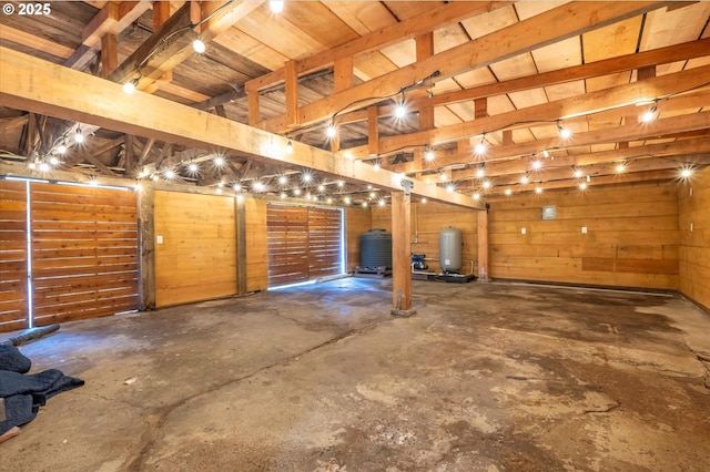 garage with wooden walls