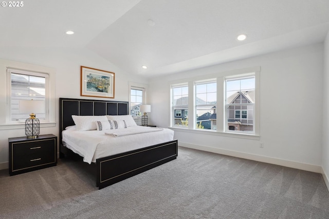 14878 NW Olive St, Portland, OR 97229 - bedroom featuring baseboards, carpet flooring, vaulted ceiling, and recessed lighting
