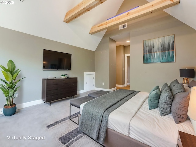 10193 SE Crescent Ridge Loop, Happy Valley, OR 97086 - carpeted bedroom with beamed ceiling and high vaulted ceiling