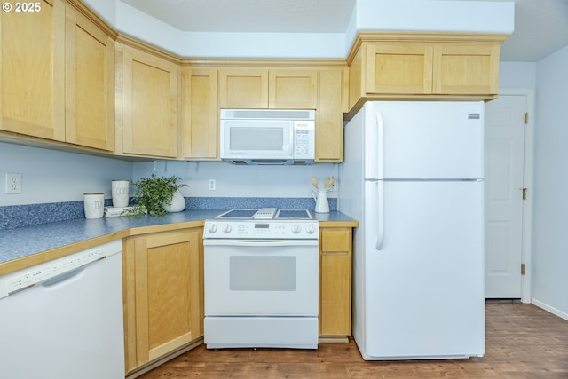 3618 Sterling Woods Dr, Eugene, OR 97408 - kitchen with white appliances, light brown cabinets, and wood finished floors
