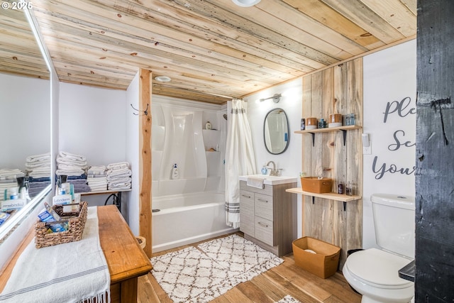 51 N Dean St, Coquille, OR 97423 - bathroom featuring wood ceiling, wood finished floors, vanity, toilet, and shower / bath combo