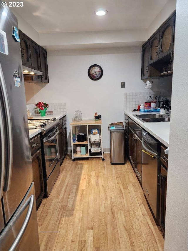 5723 NE Hazel Dell Ave Unit B, Vancouver, WA 98663 - kitchen with appliances with stainless steel finishes, light wood finished floors, light countertops, under cabinet range hood, and recessed lighting