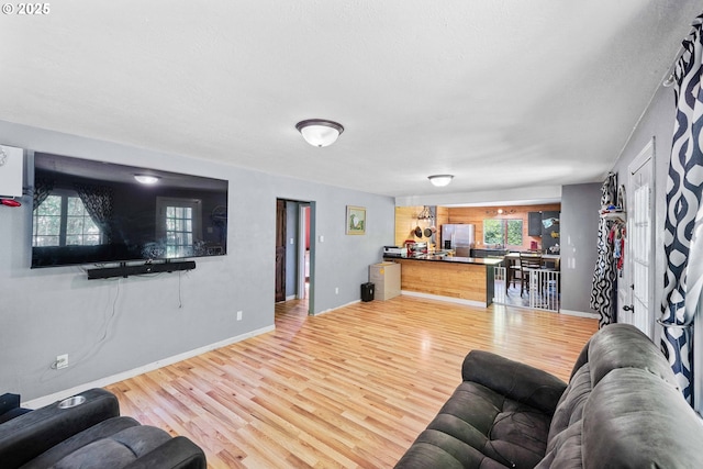 living area with wood finished floors and baseboards