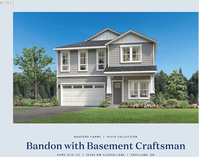 view of front facade with a garage and a front lawn