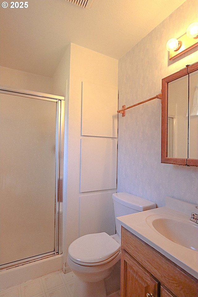825 Seabreeze Ter, Coos Bay, OR 97420 - full bathroom featuring a stall shower, vanity, and tile patterned floors