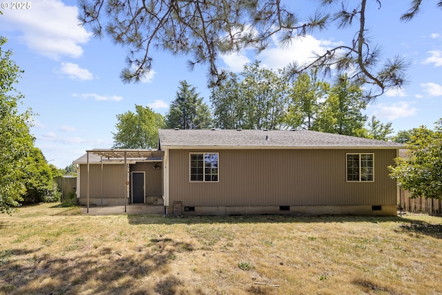 2301 SW 22nd St, Troutdale, OR 97060 - back of property with crawl space, an attached carport, a patio area, and a shingled roof