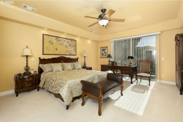 2567 SE Coriander, Grants Pass, OR 97527 - bedroom with light colored carpet, a raised ceiling, and a ceiling fan
