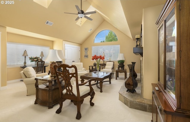 2567 SE Coriander, Grants Pass, OR 97527 - sitting room with carpet flooring, lofted ceiling, and ceiling fan