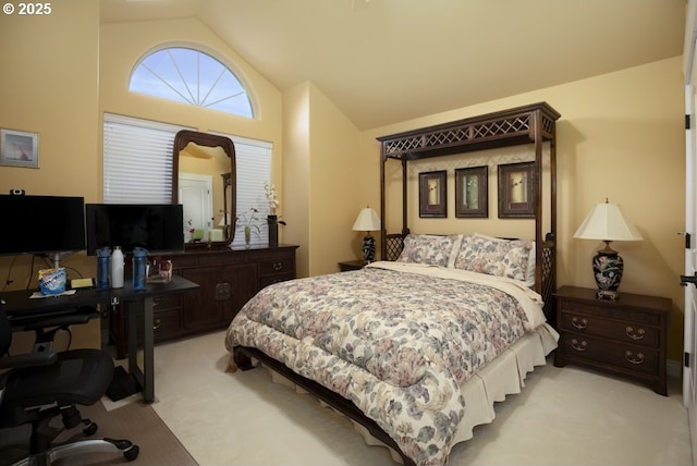 2567 SE Coriander, Grants Pass, OR 97527 - bedroom featuring light colored carpet, lofted ceiling, and a desk