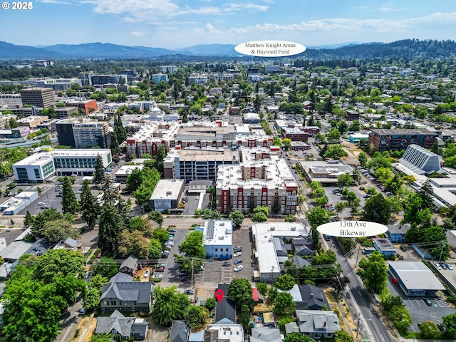 birds eye view of property featuring a mountain view