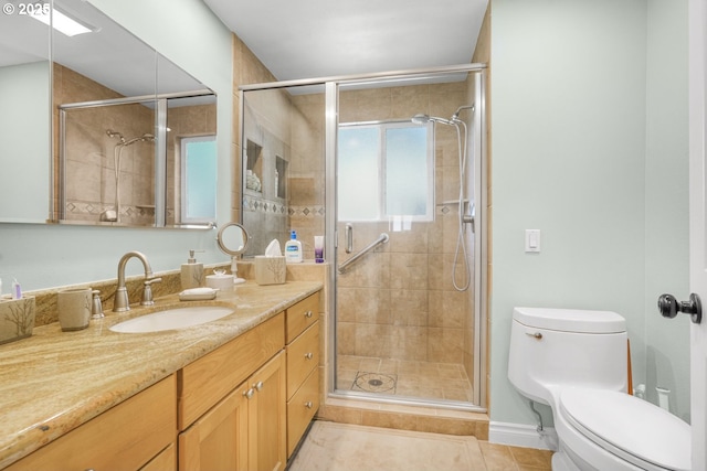 10145 SW Paulina Dr, Tualatin, OR 97062 - full bath with tile patterned flooring, toilet, a shower stall, and vanity