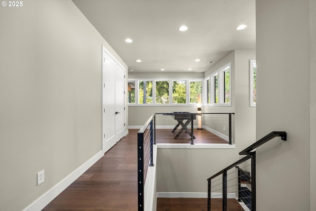 4480 Upper Dr, Lake Oswego, OR 97035 - corridor featuring an upstairs landing, recessed lighting, and dark wood-style floors