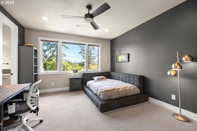 4480 Upper Dr, Lake Oswego, OR 97035 - carpeted bedroom with a desk, recessed lighting, and a ceiling fan