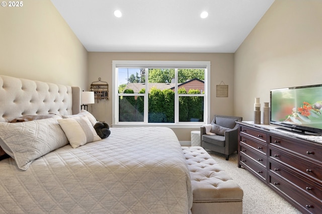 14206 SE Woodside Ave, Milwaukie, OR 97267 - bedroom with light colored carpet, recessed lighting, and vaulted ceiling
