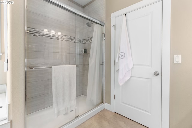 14206 SE Woodside Ave, Milwaukie, OR 97267 - bathroom featuring a shower stall and tile patterned flooring