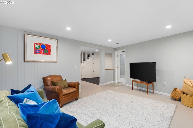 3925 SW Humphrey Blvd, Portland, OR 97221 - living room with stairway and recessed lighting