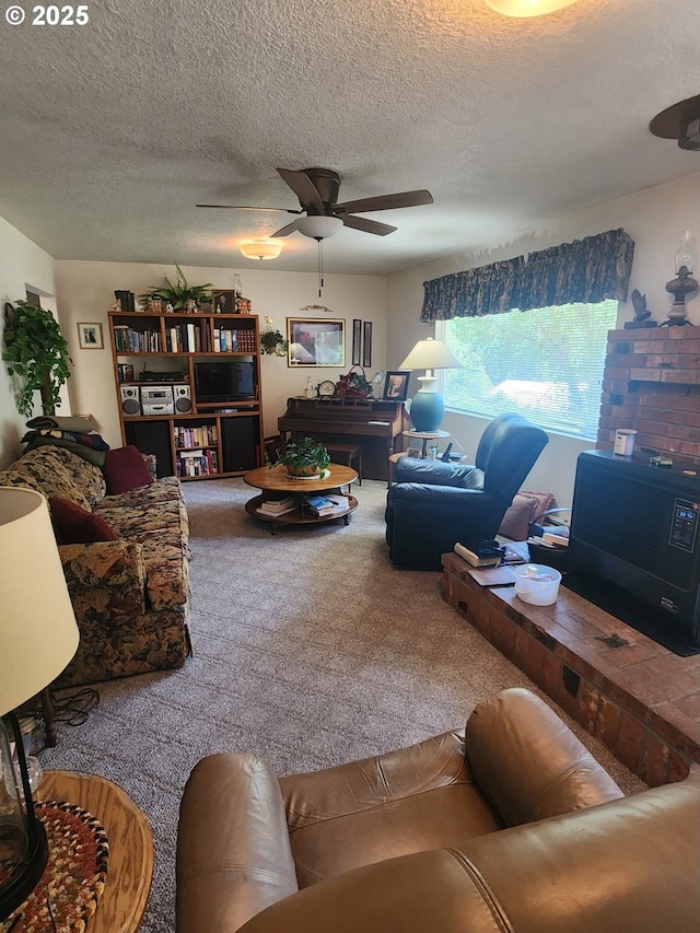 1386 Richardson Rd, Myrtle Creek, OR 97457 - carpeted living area with ceiling fan and a textured ceiling