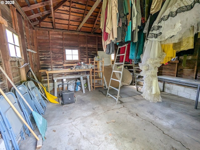 garage featuring a workshop area