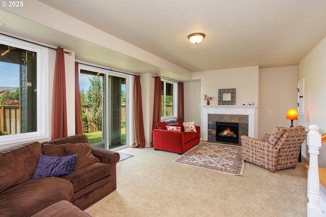 1761 S 18th Cir, Ridgefield, WA 98642 - carpeted living room featuring a tile fireplace