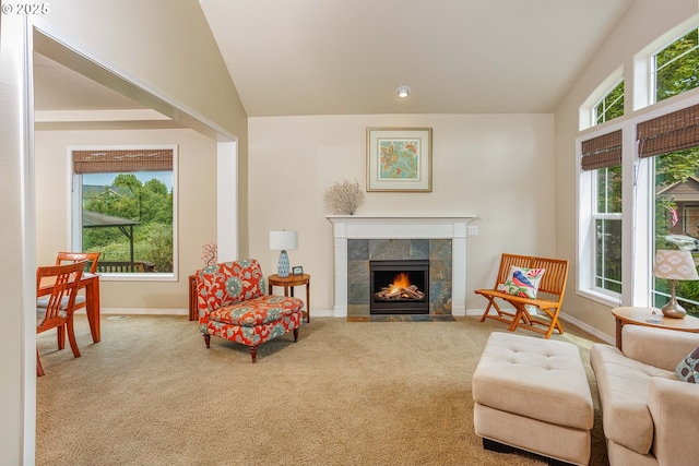 1761 S 18th Cir, Ridgefield, WA 98642 - carpeted living room with vaulted ceiling and a fireplace