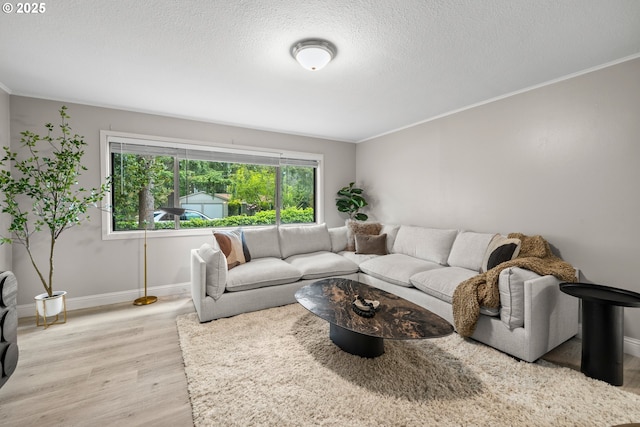 6401 Mcewan Rd, Lake Oswego, OR 97035 - living area with light wood-type flooring, ornamental molding, baseboards, and a textured ceiling