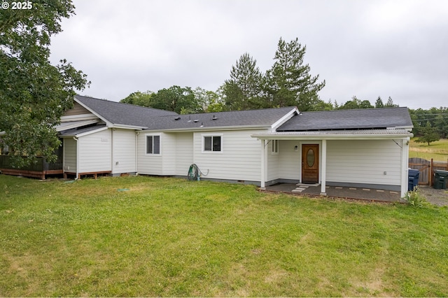 86336 N Modesto Dr, Eugene, OR 97402 - rear view of house featuring a lawn, crawl space, and roof with shingles