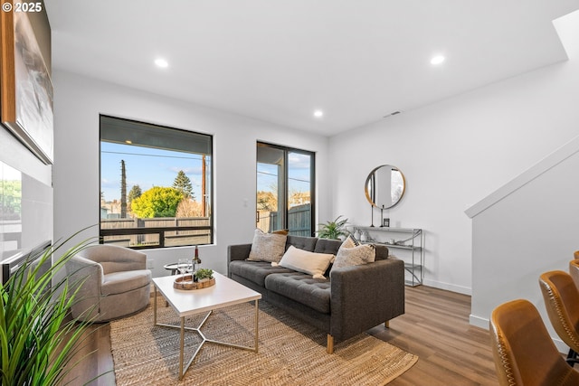 living room featuring light wood-type flooring