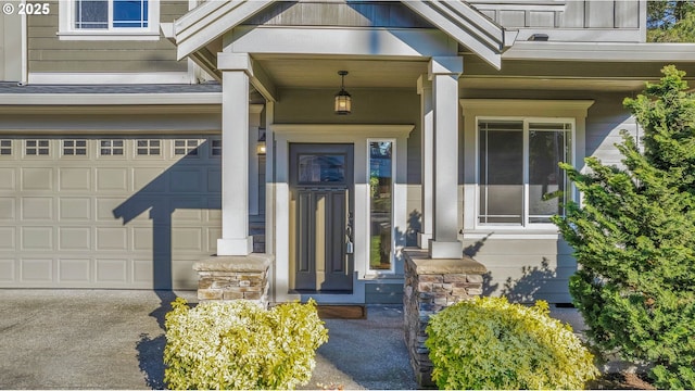 entrance to property featuring a garage