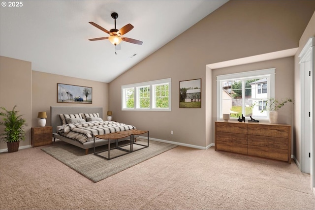 4538 Y St, Washougal, WA 98671 - bedroom with light colored carpet, high vaulted ceiling, baseboards, and multiple windows
