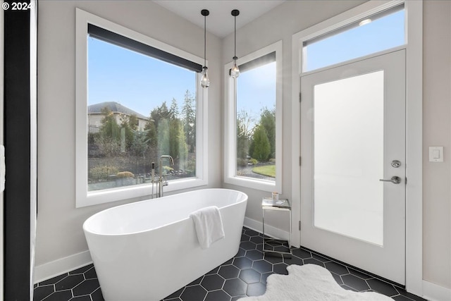 full bathroom featuring baseboards and a freestanding bath