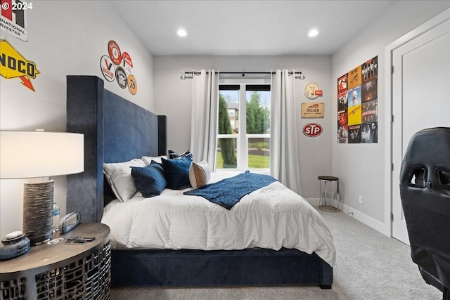 bedroom with baseboards, carpet flooring, and recessed lighting