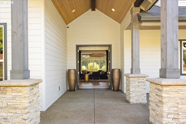 view of exterior entry featuring a porch