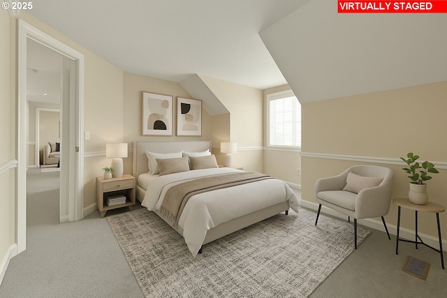 5153 Greensborough Ct, Lake Oswego, OR 97035 - bedroom featuring carpet flooring, baseboards, and vaulted ceiling