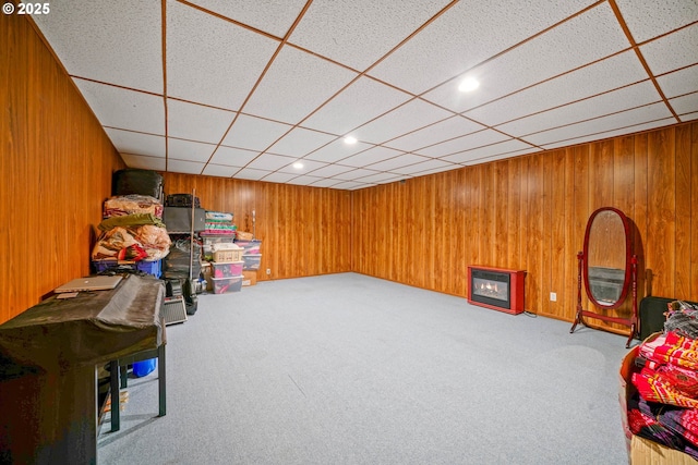 3457 Champlain Ct, Salem, OR 97304 - interior space featuring a drop ceiling, wood walls, and carpet floors