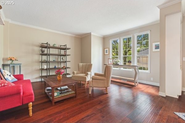 15395 SW Emerald St, Beaverton, OR 97007 - living area featuring crown molding, wood finished floors, and baseboards