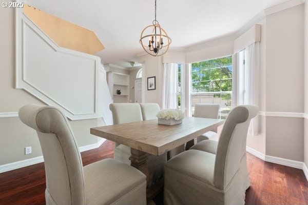 15395 SW Emerald St, Beaverton, OR 97007 - dining room with baseboards, a chandelier, and dark wood-style floors