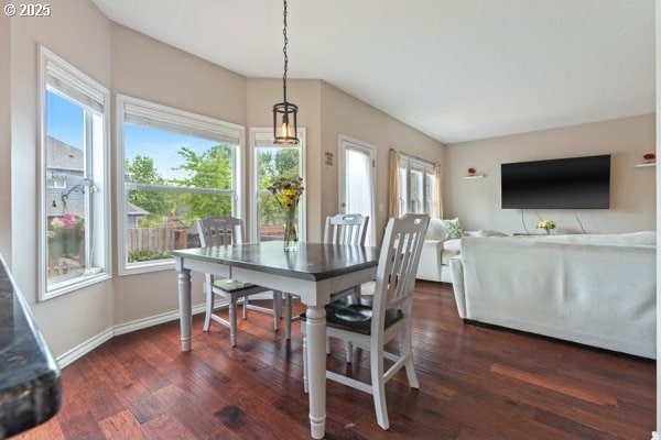 15395 SW Emerald St, Beaverton, OR 97007 - dining space featuring dark wood-style flooring and baseboards
