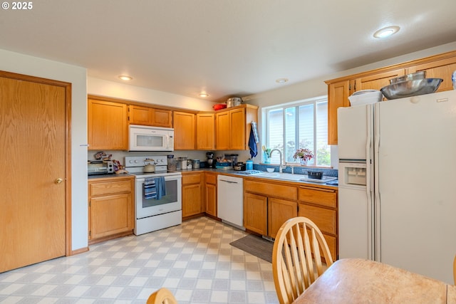 428 SE 11th Cir, Troutdale, OR 97060 - kitchen featuring white appliances, light flooring, and recessed lighting
