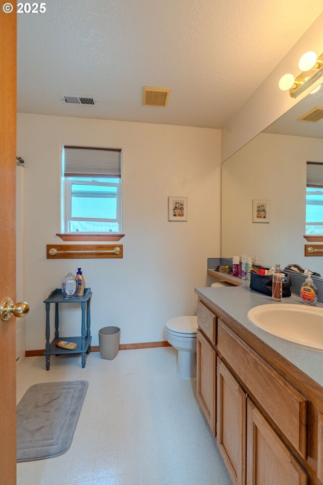 428 SE 11th Cir, Troutdale, OR 97060 - bathroom with plenty of natural light, vanity, and a textured ceiling