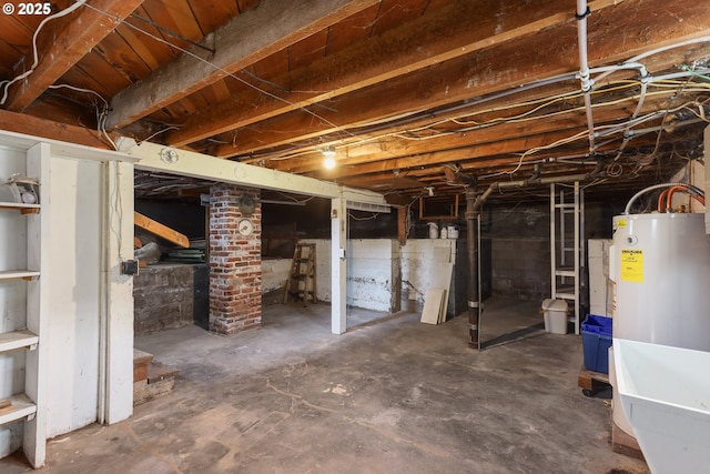 basement featuring water heater