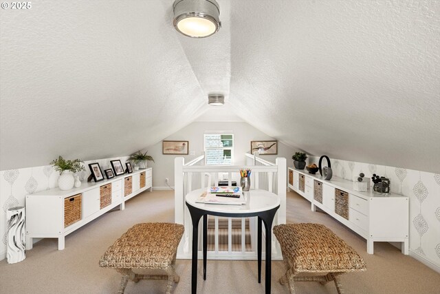 364 Northshore Rd, Lake Oswego, OR 97034 - game room with a textured ceiling, vaulted ceiling, and carpet flooring