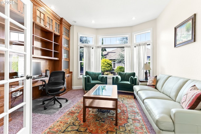 office area featuring carpet flooring and recessed lighting