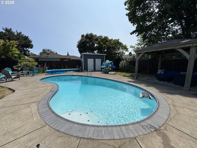 829 NE 107th Ave, Portland, OR 97220 - view of swimming pool featuring a gazebo, a patio area, and a fenced backyard