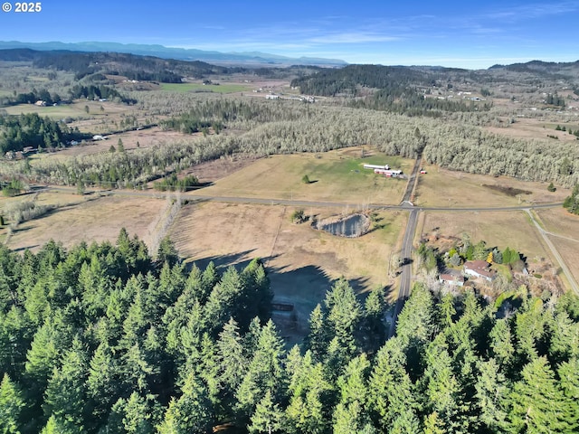 birds eye view of property featuring a mountain view and a rural view